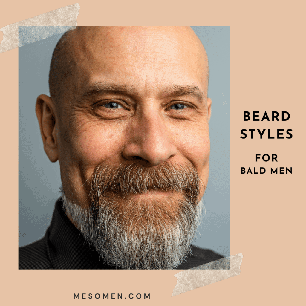 man with blue eyes bald head and beard smilling